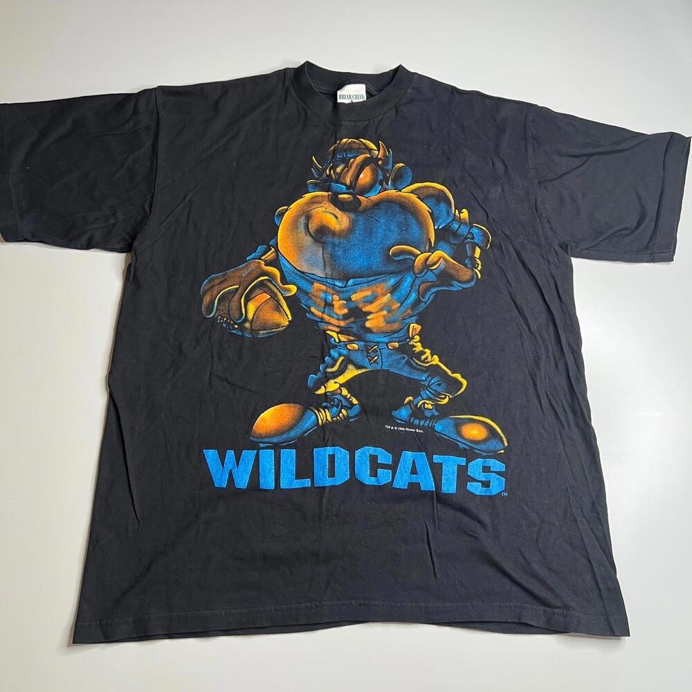 Vtg 1996 Warner Bros Taz Wildcats Looney Tunes T Shirt Black Size L Single Stitc